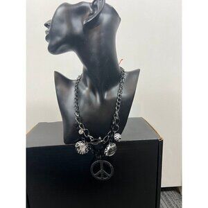 Black rhinestone peace pendant double chain zebra bottle cap necklace